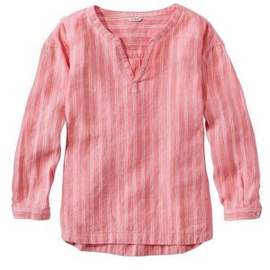 NWT LL Bean Pink and White Striped Linen V-Neck Top